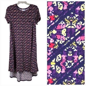 LuLaRoe Carly Dress S 6/8 Purple Abstract Print Midi Pocket Hi-Low Swing Casual